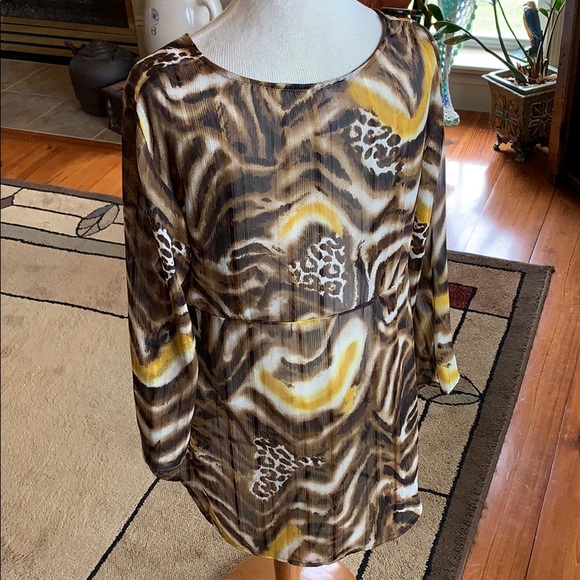 Large Sheer Brown/Yellow/Ecru Top or Cover Up - Picture 4 of 6